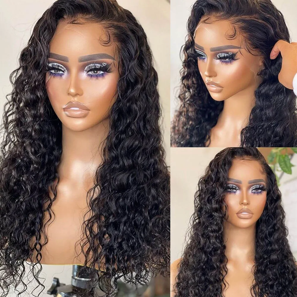 Lace Front Wig – Curly Black Synthetic Hair, Natural Middle Part, Soft Heat-Resistant, Great for Daily, Parties & Cosplay