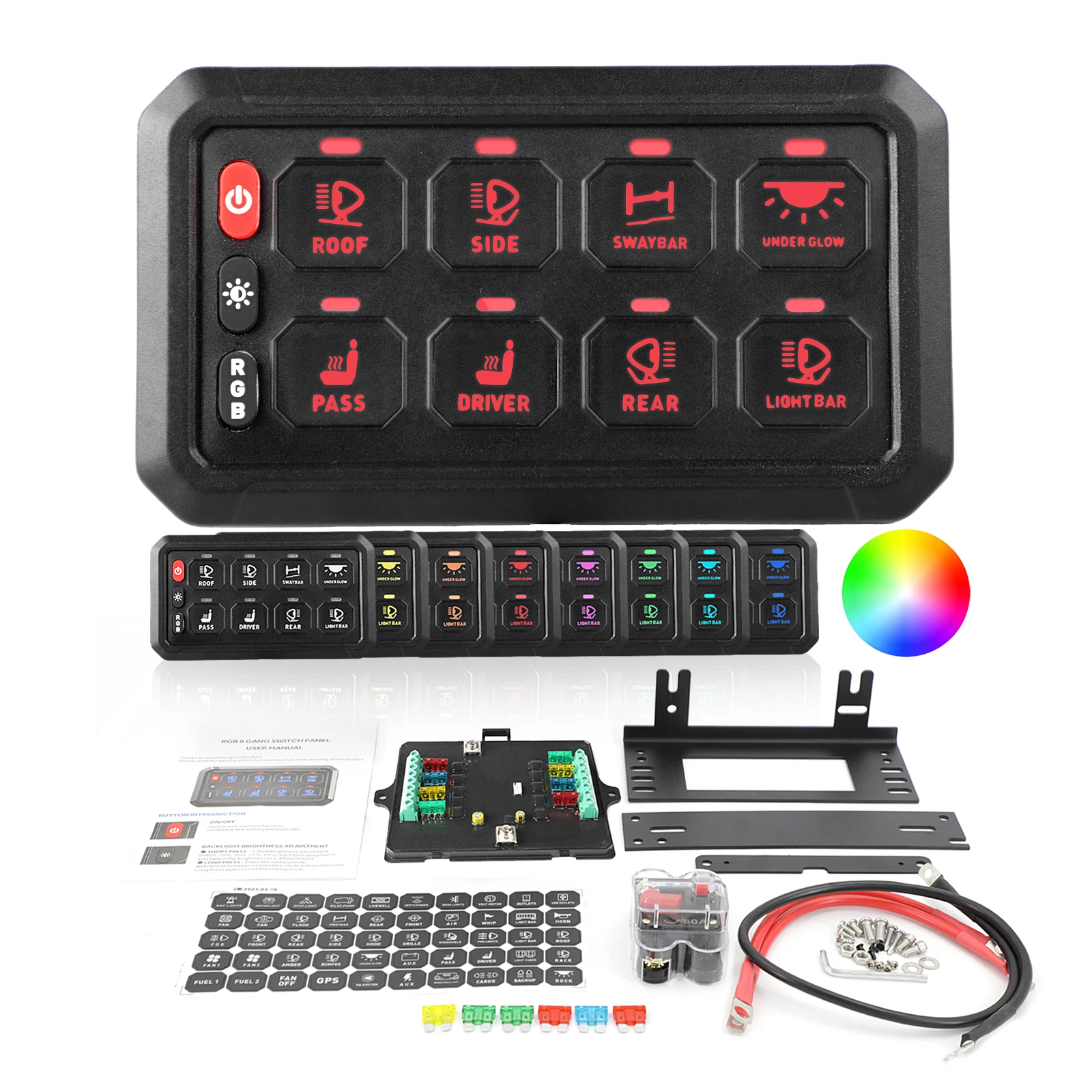 لوحة تحكم باللمس عالمية عالية الجودة ذات 8 مفاتيح RV على الطرق الوعرة التحديثية 8 اتجاهات مع صندوق التتابع