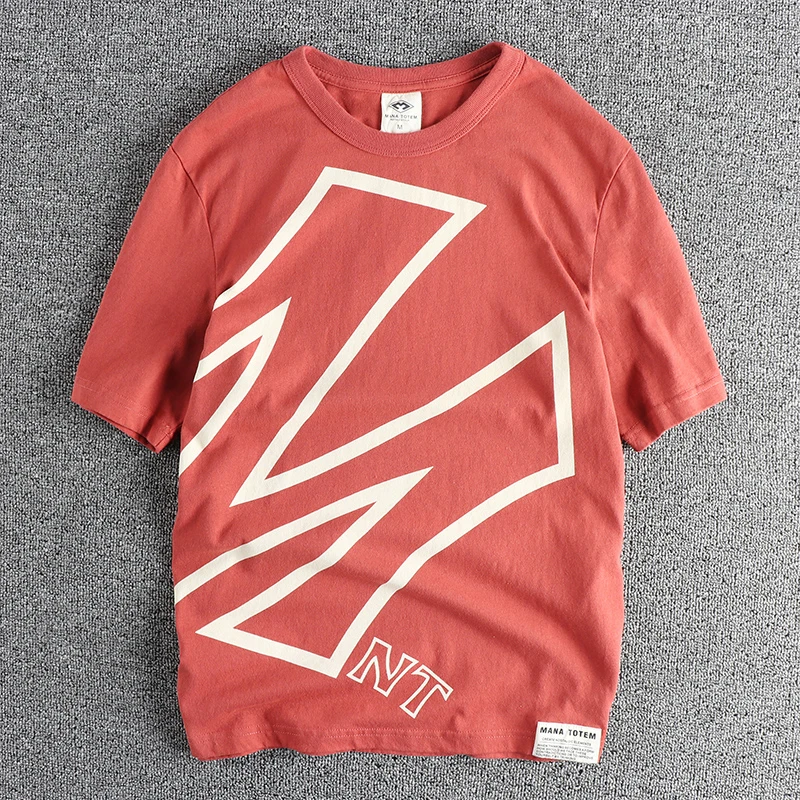 Summer new retro trend big letter short sleeve T-shirt men\'s cotton wash comfortable half sleeve