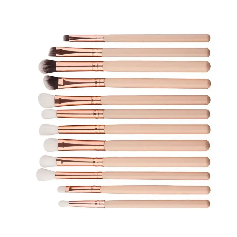 12Pcs Professional Eyes Makeup Brushes Set Wood Handle Eyeshadow Eyebrow Eyeliner Blending Powder Smudge Brush