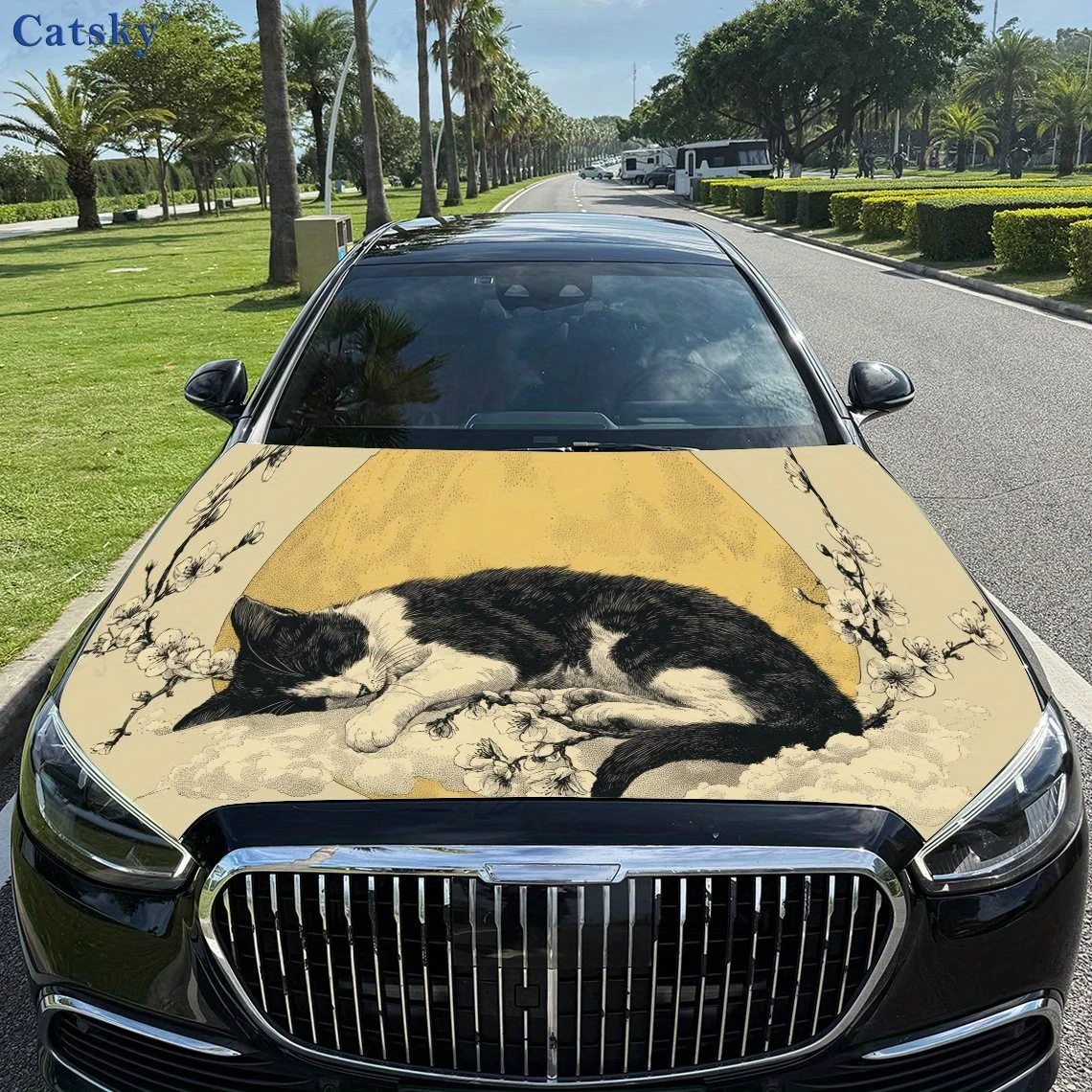 Sleeping Cat Print,car Hood Stickers,PVC Waterproof Self Adhesive Car Hood Sticker,car Hood Decoration Protection Stickers,Au