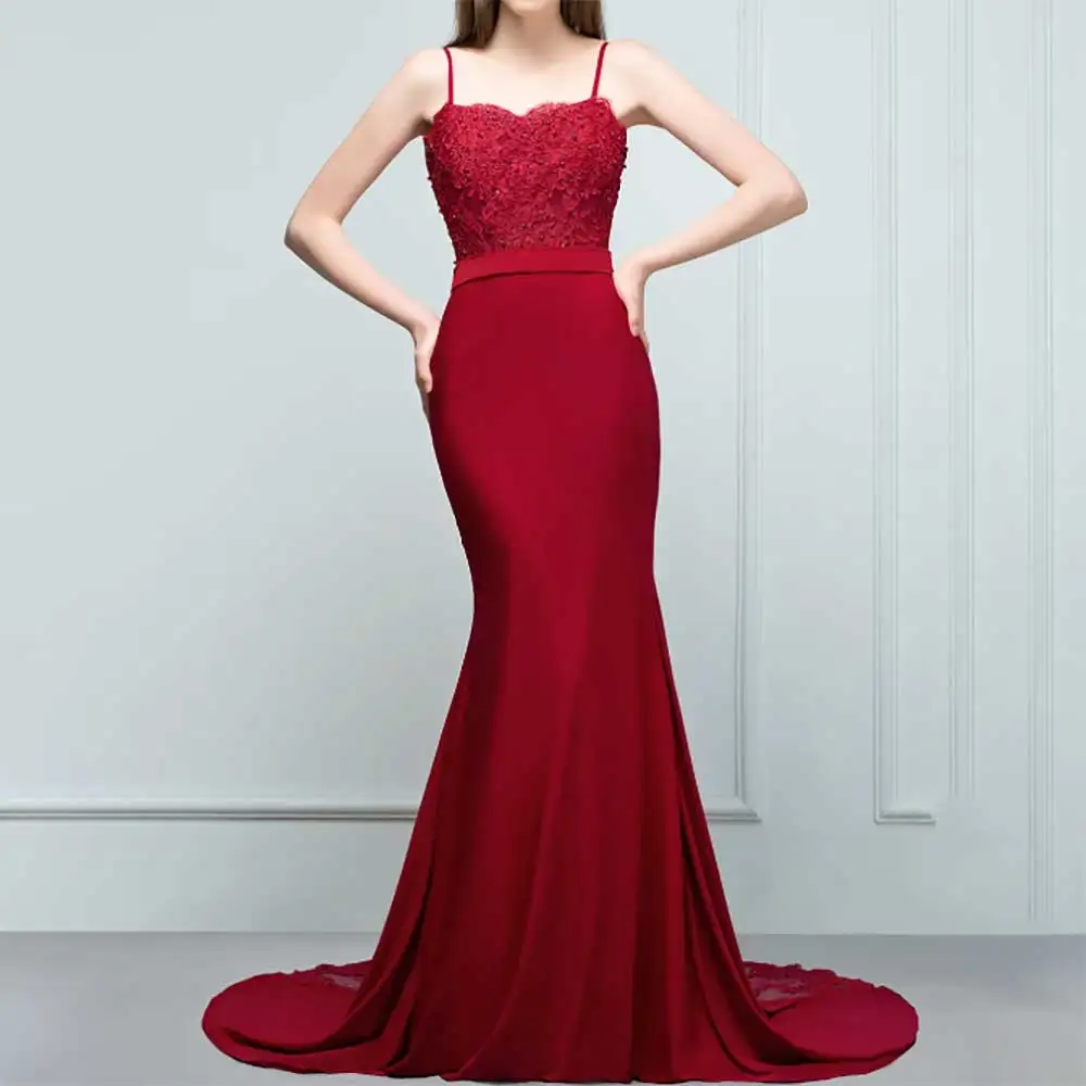 Elegant Lace Sleeveless Backless Mermaid Evening Dress For Women Belt Prom Dresses Bridesmaid Dress Formal Gowns فساتين سهرة