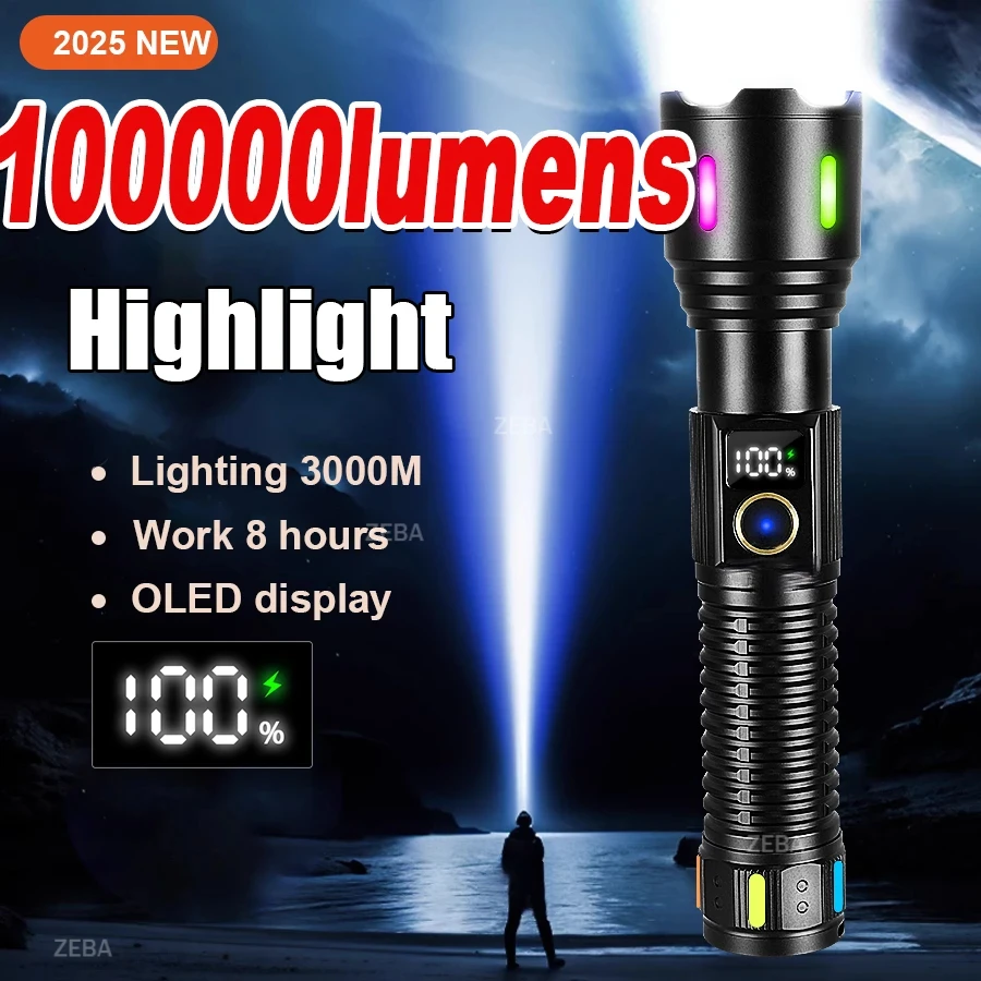 2025 High Power Flashlights Rechargeable LED Flashlight Tactical Torch Zoom Ultra Powerful Torch 3000M Outdoor & Emergency Lamp