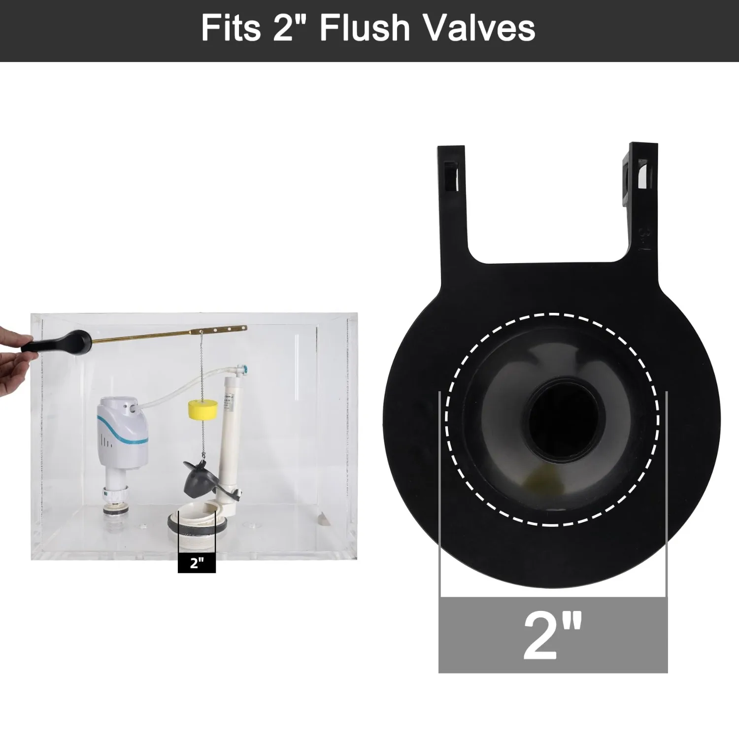 Válvula de descarga de substituição de flapper de vaso sanitário de 2 polegadas compatível com padrão americano inclui corrente e flutuador de água do tanque de cor preta