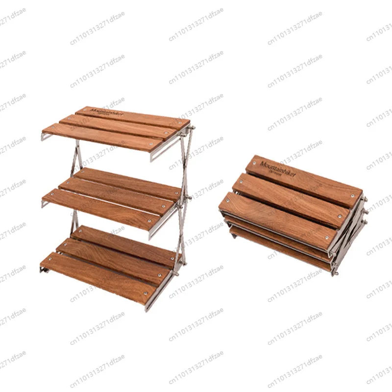 

Outdoor Camping Picnic Portable Multifunctional Folding Three-Layer Sabilli Wood Linglong Shelf