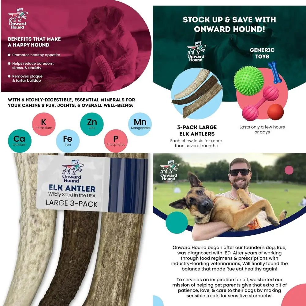 

Большие рога класса A из 3 штук для собак, долговечные жевательные, здоровые и без запаха, подходят для пород 30–65 фунтов, агрессивные жевательные работы