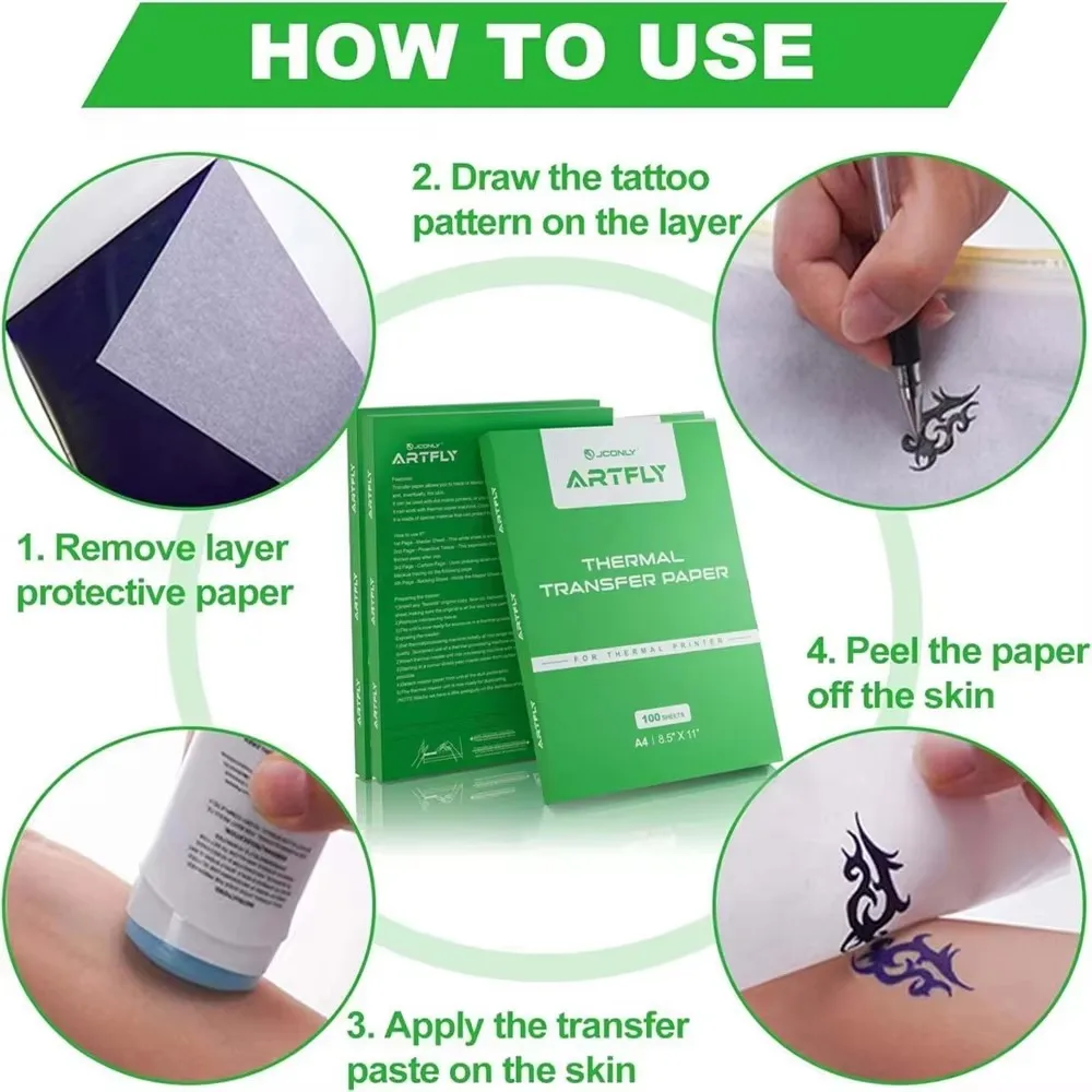 100PCS JCONLY ARTFLY Tattoo Transfer Paper A4 Size Thermal Stencil Transfer Copy Paper for Tattoo Transfer Printer Accessories