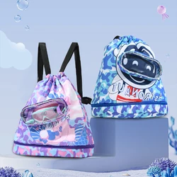 1 pack/2 pack children's swimming bag waterproof storage bag beach bag beam mouth backpack dry and wet separation washing bag