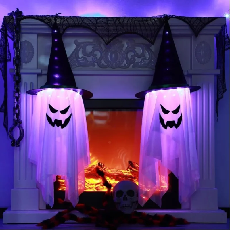 2 sztuki – dekoracja na Halloween w postaci świecących w ciemności duchów, które można zawiesić – mroczne, świecące ozdoby w kształcie duchów, idealne do dekoracji domu, ogrodu, werandy, drzwi, okien, — 2