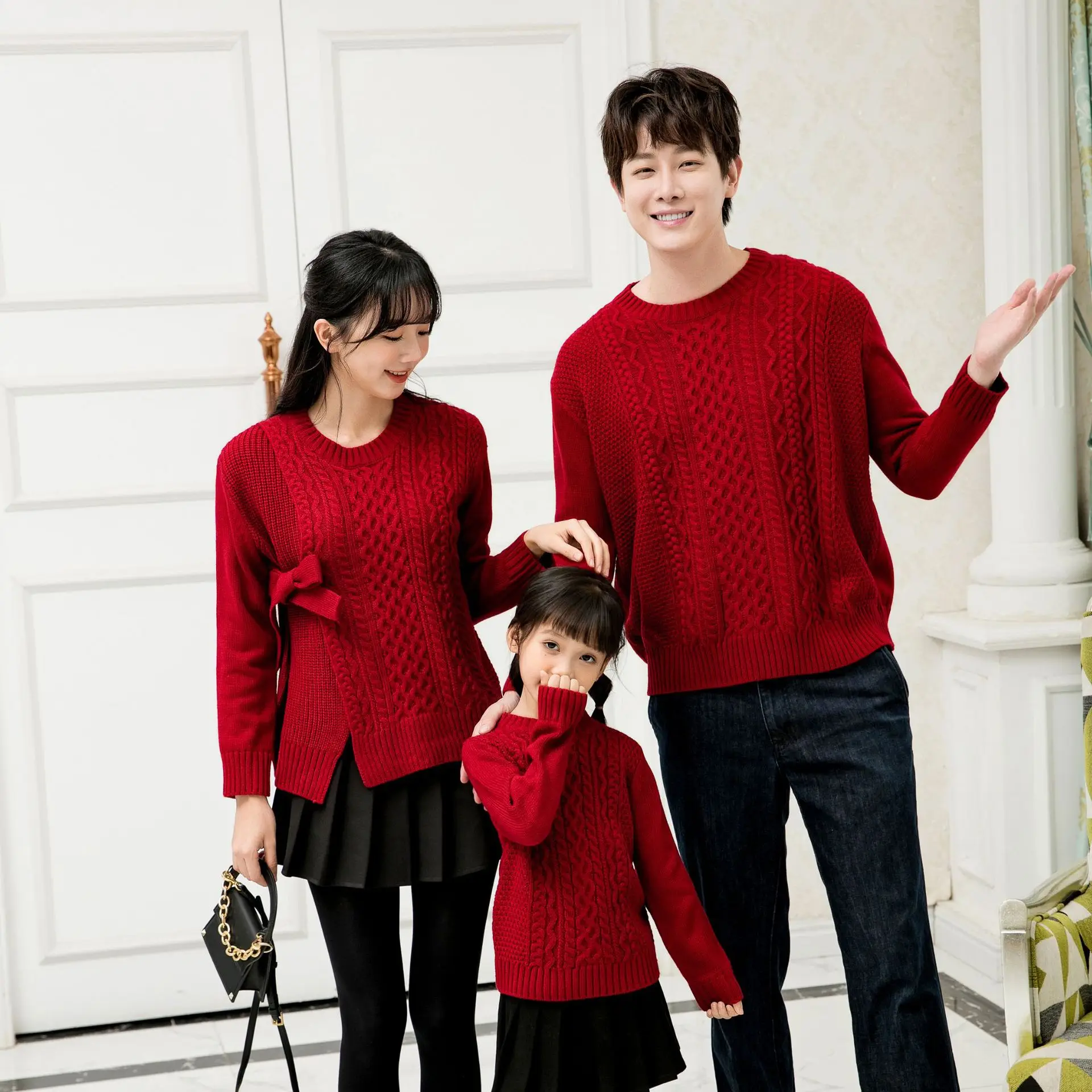 Happy New Year 2023 Family Christmas Knit Sweater Dad Mom Daughter Son Knitted Jumper Parent-Child Matching Winter Fall Clothes