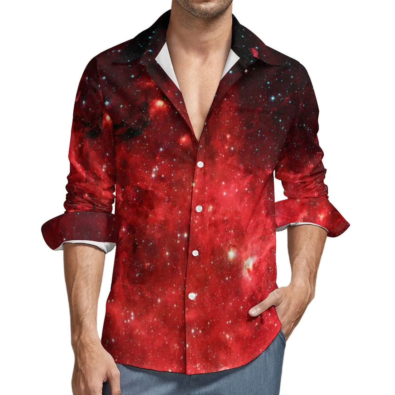 Galaxy Shirt Spring North America Nebula Casual Shirts Men Classic Blouses Long Sleeve Graphic Korean Fashion Clothing Big Size