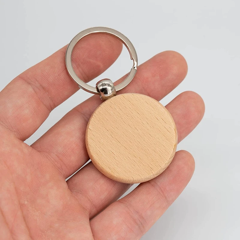 50 Piece Wood Carved Blank Wood Blank Keychains (Round)