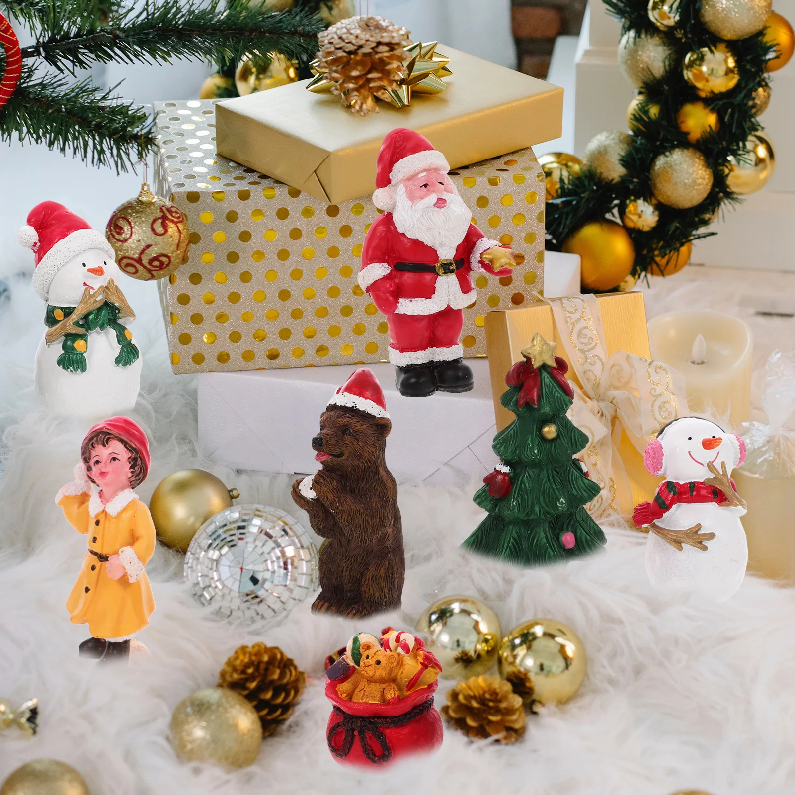 

1Set Resin Christmas Miniature Figurines Festive Decor Santa Snowman Tabletop Ornaments Gifts Miniature Santa Figurines