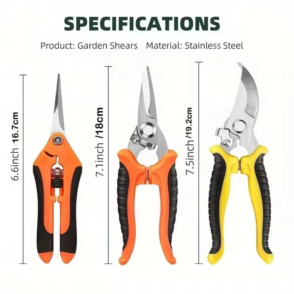 3 Pack Professional Pruning Shears, Stainless Steel Garden Scissors with Rust-Resistant Blades, Ergonomic Handles for Gardening