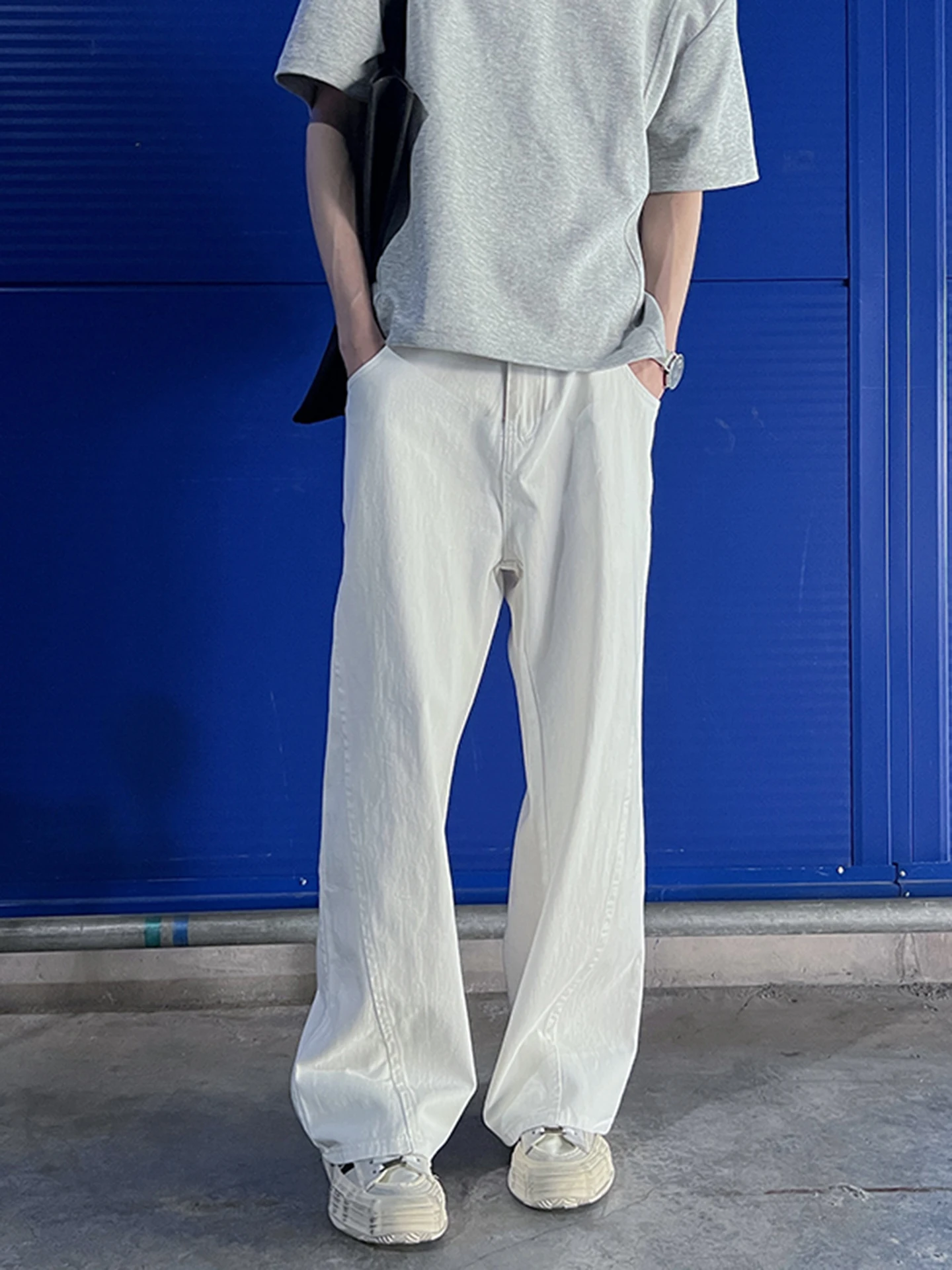 

American High Street White Jeans Men's Spring 2026 New Trendy Brand Deconstructed Loose Straight Leg Wide Leg Knife Pants