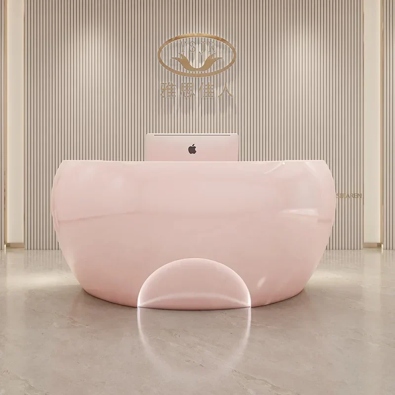 creative checkout page Front desk paint special-shaped reception desk curved service bar customization