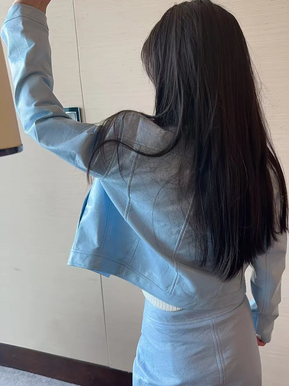 Jaet in pelle da donna di lusso trapuntata colletto alla coreana Biker ort Cappotto Street Sle Zipper Slim Fit lungo Sve Capispalla primaverile