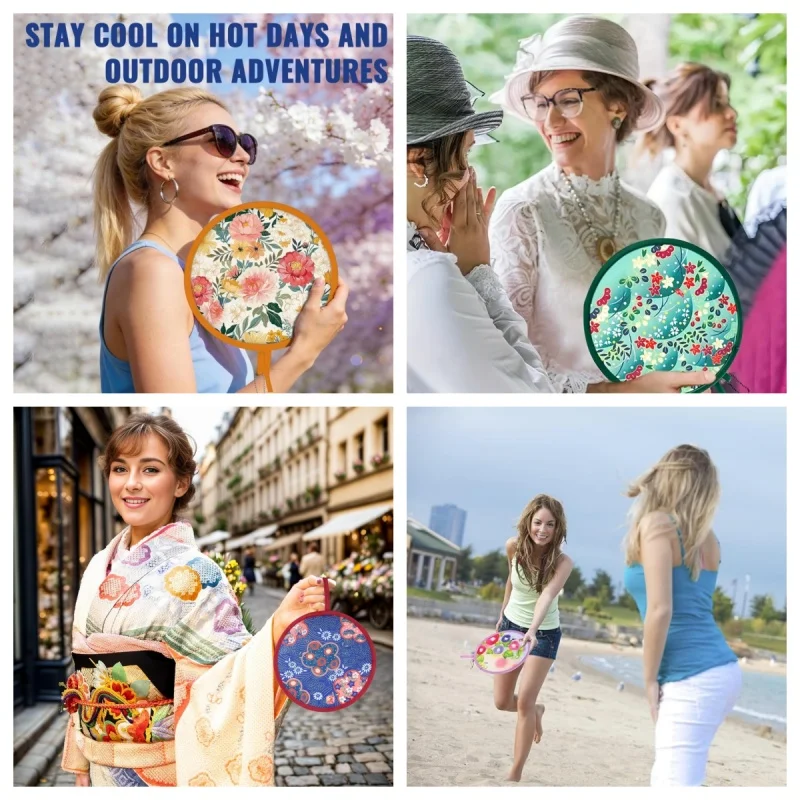 6-teiliges Set aus faltbaren runden Handfächer und Flying Discs - Tragbares Sommergeschenk für Outdoor-Partys, Strand, Hochzeit, Reisen, Festivals, Unisex – Detail 12