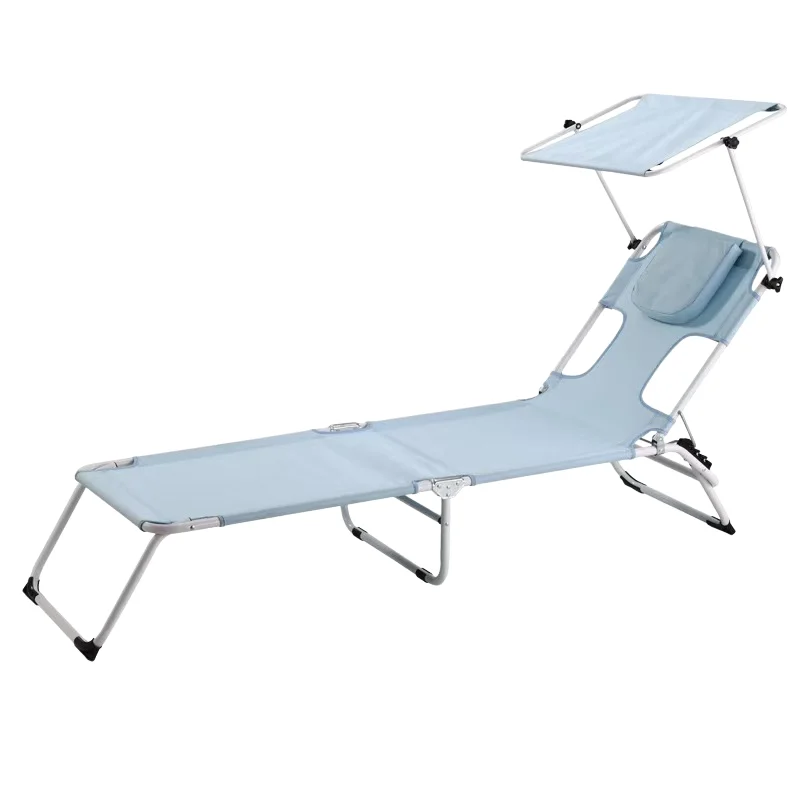 Adjustable Reclining Beach Chair with Canopy Sun-Protected Tanning Lounge Chair with Face Hole for Reading & Sunbathing