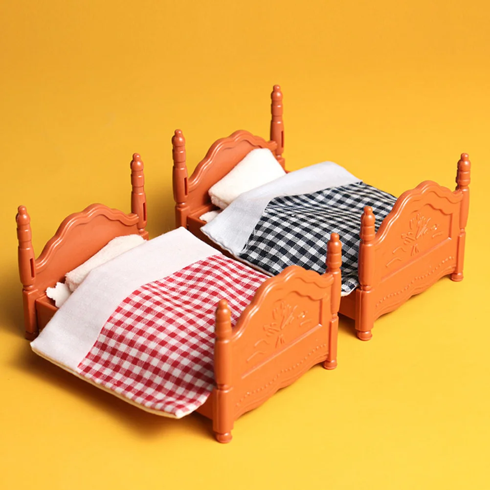 2Sets Mini Stapelbed Meubels Slaapkamer Ornament voor Poppenhuis Miniatuur Huis Decor Accessoire Huismeubilair