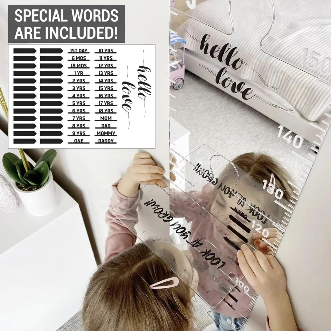 גרף צמיחה מראה אקרילית עמידה בשברים מדידת גובה מראה פאזל ילדים גרף גובה מראות קיר קישוט