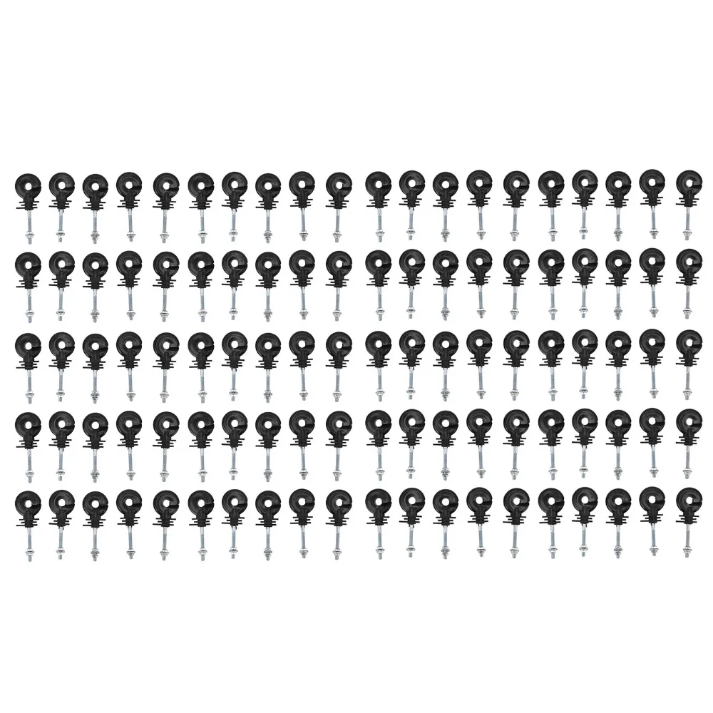 100Sets Durable Electric Fence Insulator Plastic Black Iron Post Insulator M5 Threaded Steel Outdoor Fence Insulator