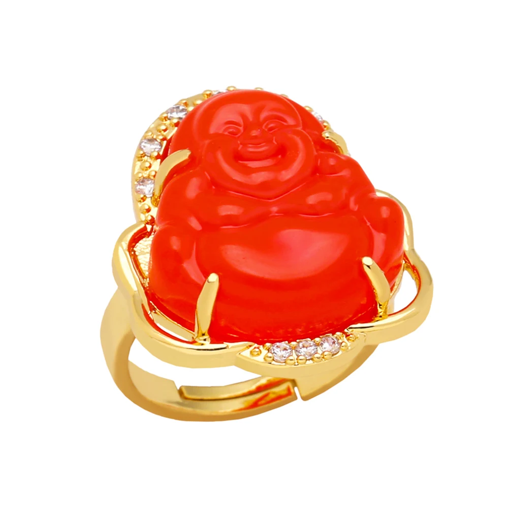 Clearance Glass Maitreya Buddha Ring for Women Copper Gold Plated Multiple Color Open Rings Buda anillos mujer rigr22 view 5