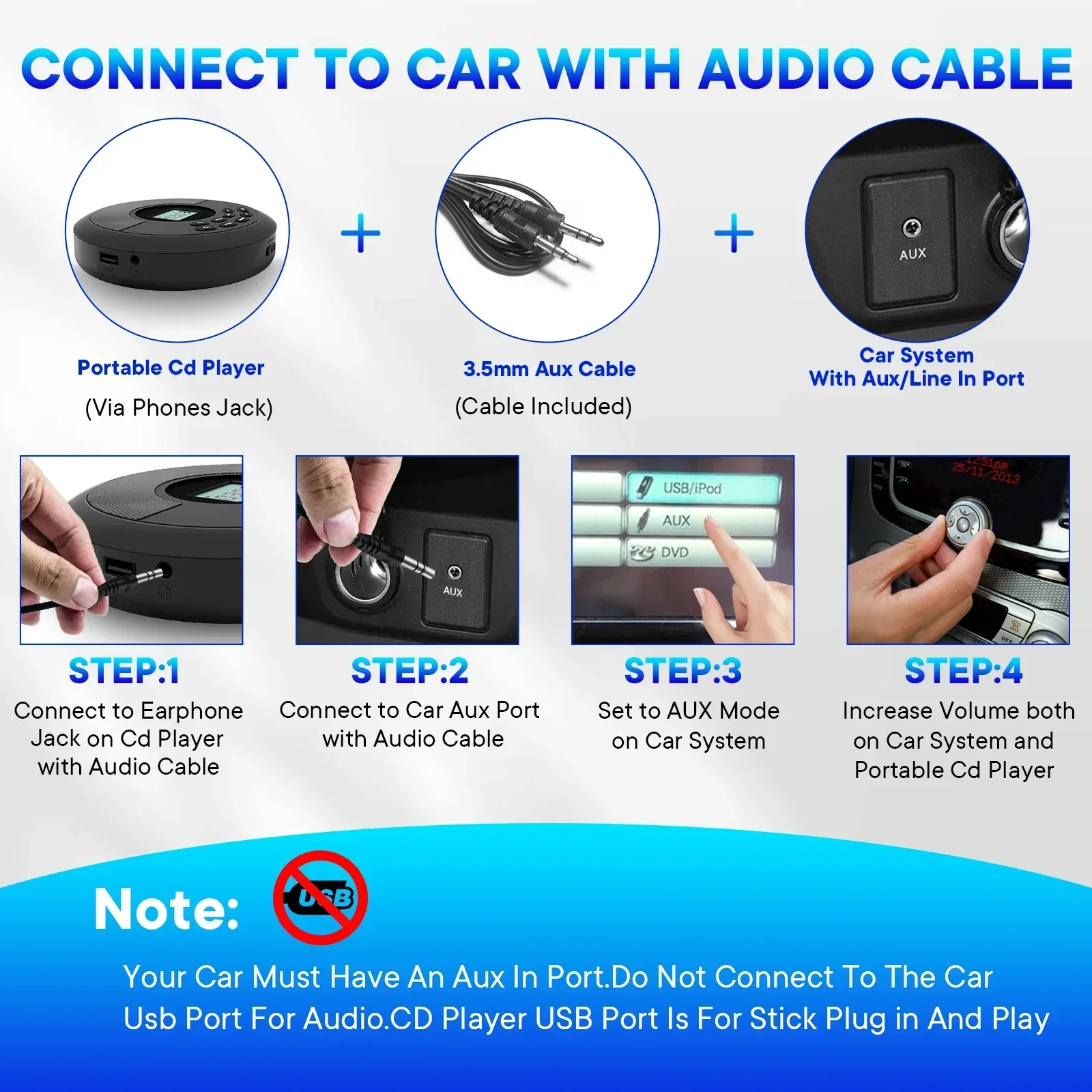 Reproductor de cd portátil MP3 con discman recargable bluetooth con altavoces reproductor de cd walkman con transmisión USB bluetooth