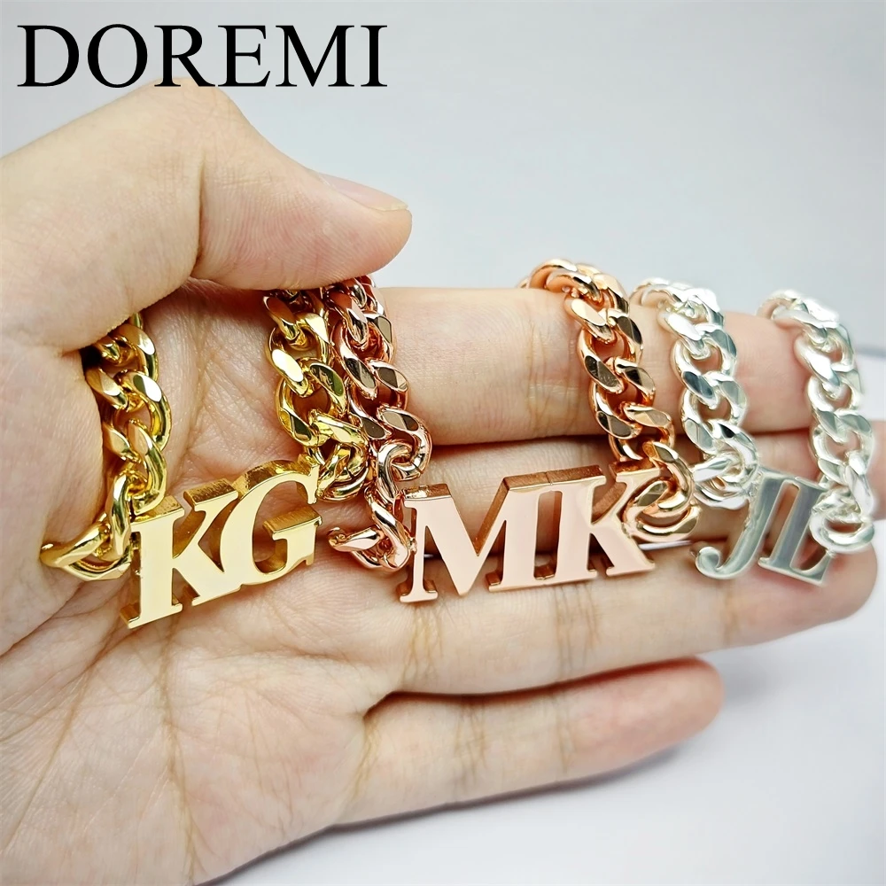 DOREMI 5mm Cuban Chain Initial Thick Letter Bracelet Men Custom Name Jewelry Personalization Stainless Steel Gift Jewelry