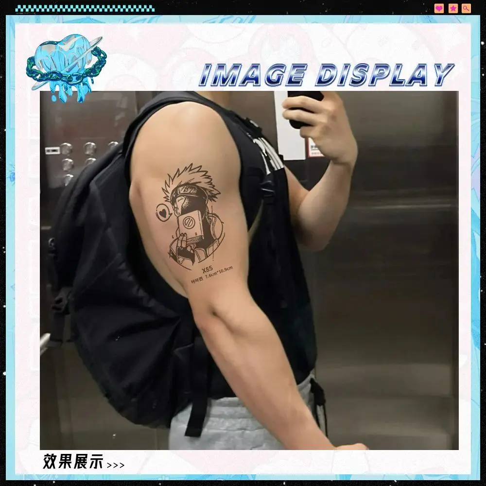 Pegatinas de tatuaje de Naruto Sasuke, pegatinas de transferencia de hierbas de Anime, arte corporal para adultos, tatuaje falso duradero sin fallos para brazo, regalos de juguete