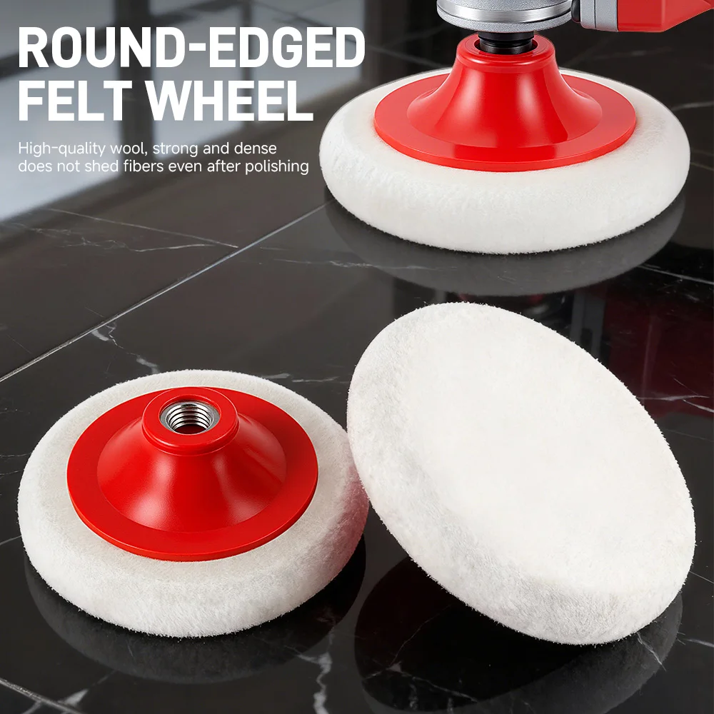 

4.5“/5” Wool Felt Polishing Wheel with M14 Thread Angle Grinder Buffing Pad Metal Rust Removal, Stainless Steel, Marble, Wood