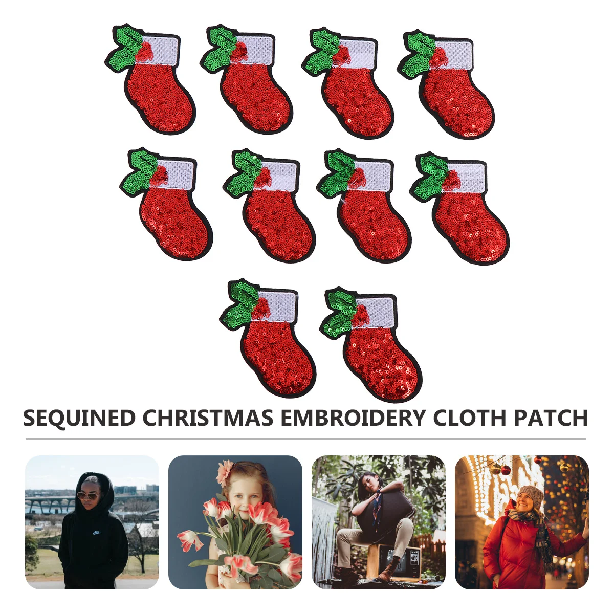 

10Pcs Christmas Sequins Embroidered Iron on Patches Unique Pattern DIY Clothing Hats Bags Decoration Christmas Sequins Patches