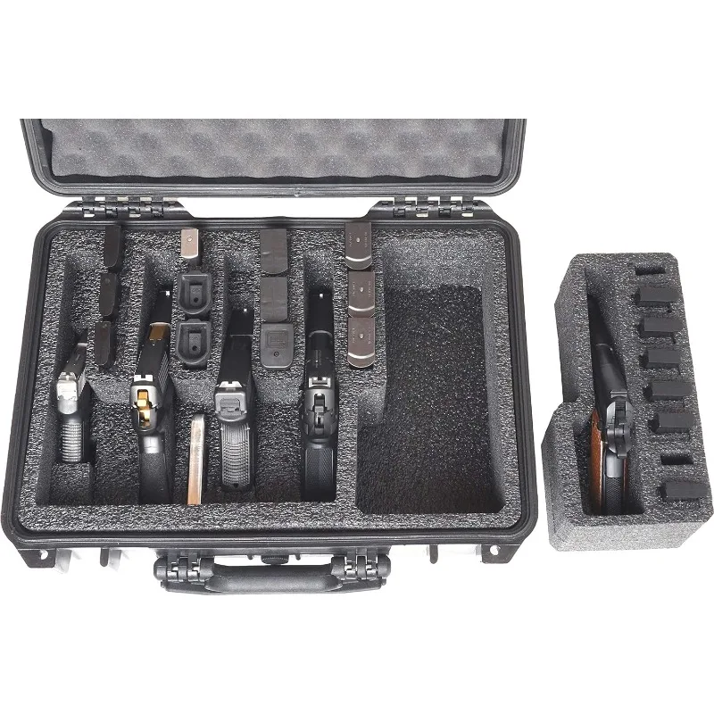 5 Pistol and 20 Magazine Pre-Cut Heavy Duty Waterproof Case with Included Silica Gel Canister to Help Prevent Gun Rust