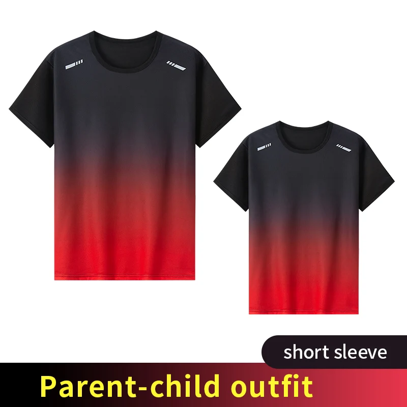 13Y Teenagers To Adults Parent-child T-shirt Fashion Quick-drying Short-sleeved Men's Sports Fitness Running Round Nneck Shirt