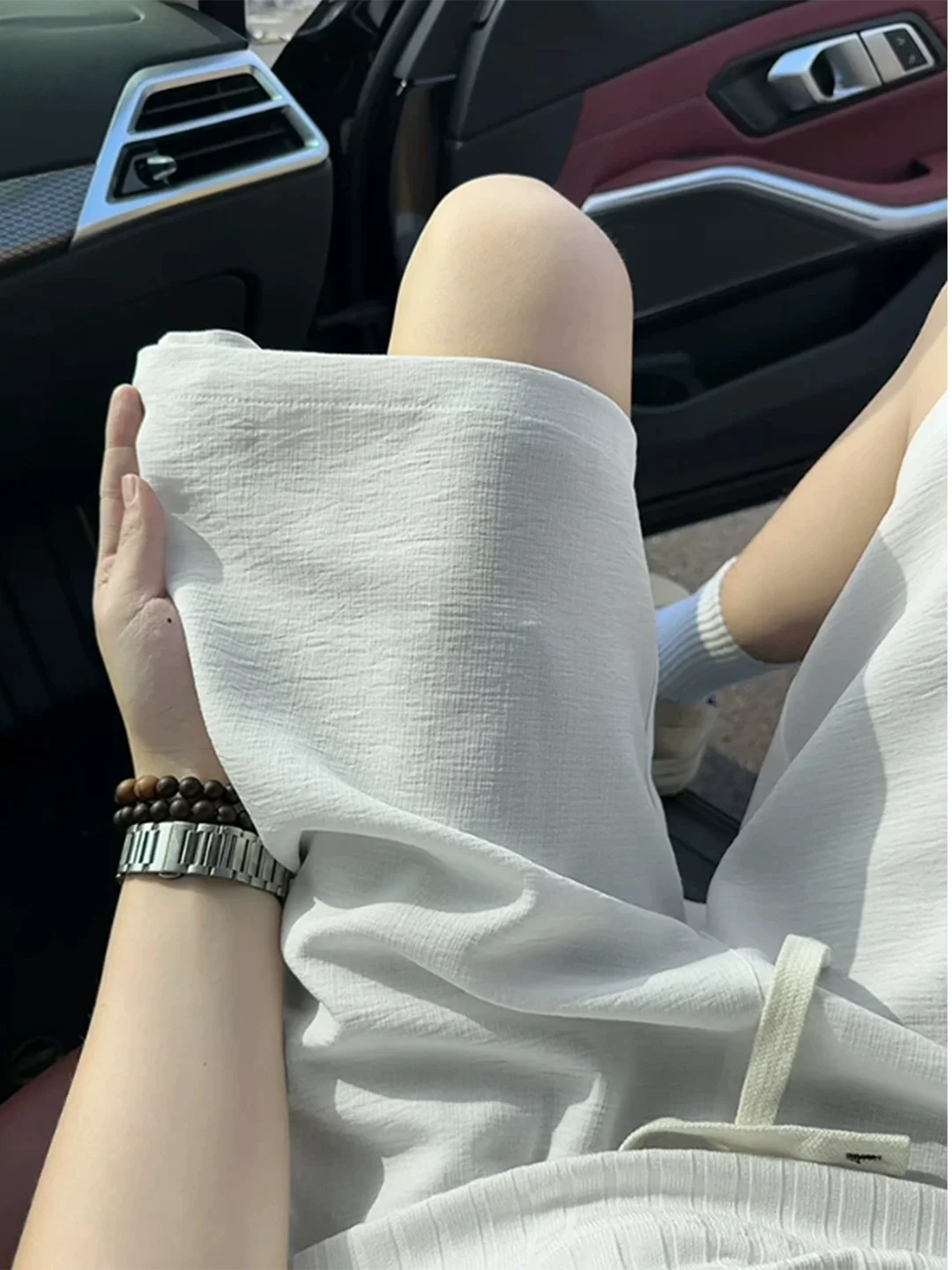 

Cleanfit Men's White Texture Linen Ice Silk Shorts Summer Thin Five-Quarter Casual Pants Loose Fit mid Waist Polyester Fiber