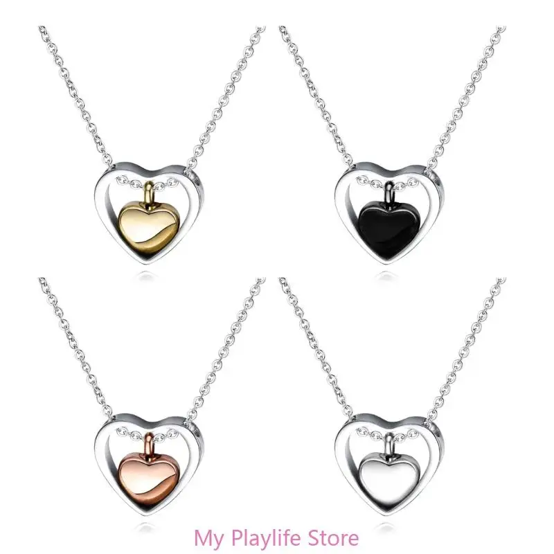 Stainless Steel Double Heart Cremation Urn Necklace Funnel Fill Memorial Ashes 4 Colors Pet Supplies