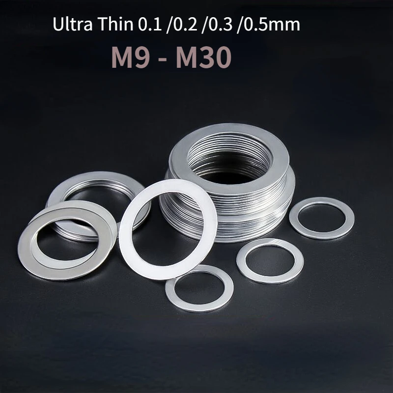10pcs M9 - M30 304 Stainless Steel DIN988 Ultra Thin Flat Washers Ring Precision Clearance Gasket for Shaft  0.1-1.0 mm