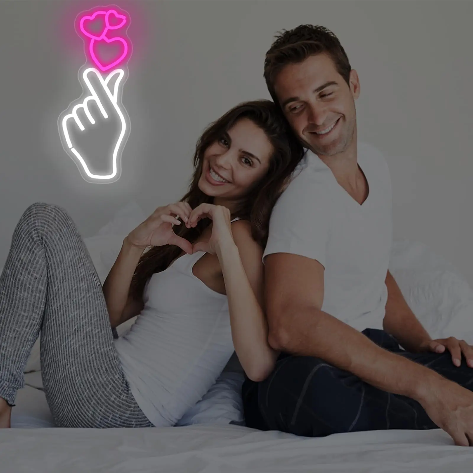 إصبع القلب النيون اليد الحب القلب LED ضوء لهدية عيد الحب، علامة النيون عكس الضوء للمنزل، الطرف، الزفاف