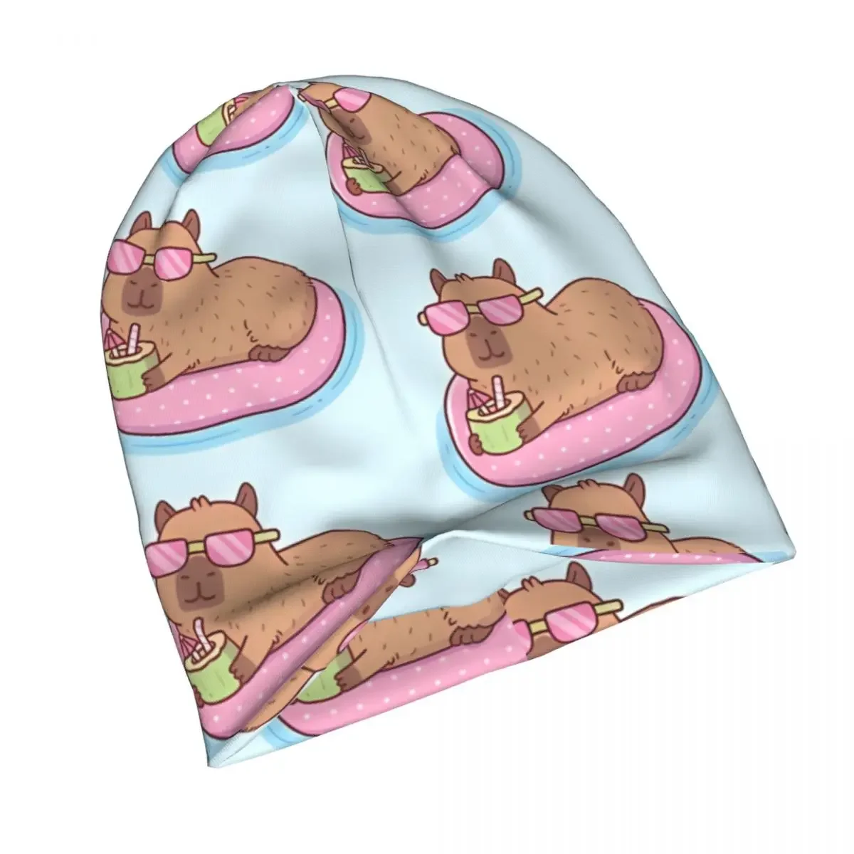 Hat Funny Chilling On Pink Pool Float Thin Caps For Men Women Capybara Cartoon Skullies Beanies Ski Caps Cotton Bonnet Hats