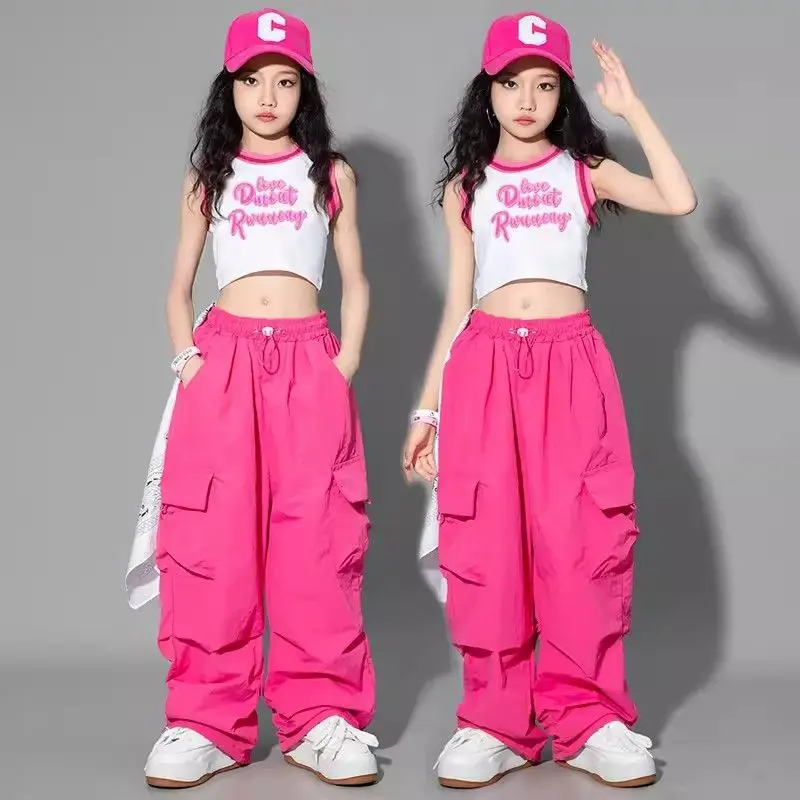 Girls Hip Hop Joggers Pants Kids Cargo Pants Teenage Straight Trousers High Waist Vintage Casual Streetwear Baggy Pants 5-14Y