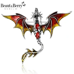 Beaut&Berry Enamel Flying Dragon Brooches for Women Unisex Animal Pins Multi-color Available Casual Party Accessories Gifts