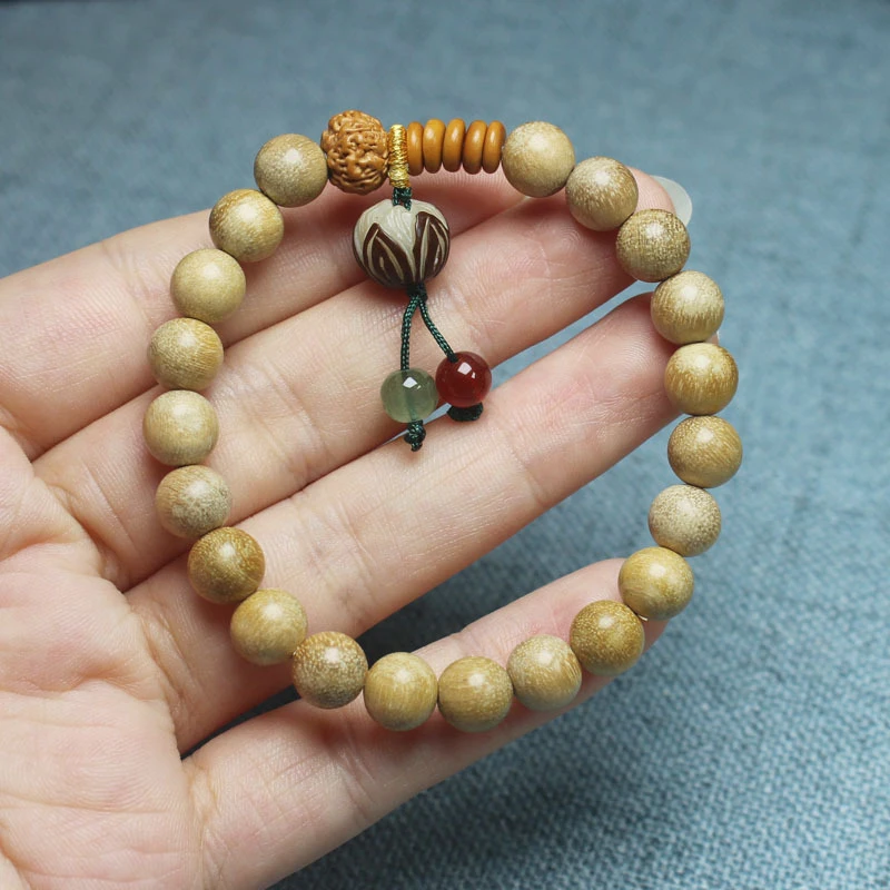 

Milky Wood 8mm Bracelet with Bodhi Lotus Design DIY Unisex Buddhist Bead Jewelry