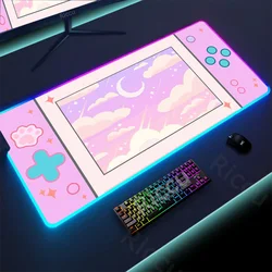 Large RGB Mousepad Cute Pink Pixel Cloud LED Deskmat XXL Computer Backlight Keyboard Rug Gamer Luminous Cartoon Switch Mouse Pad