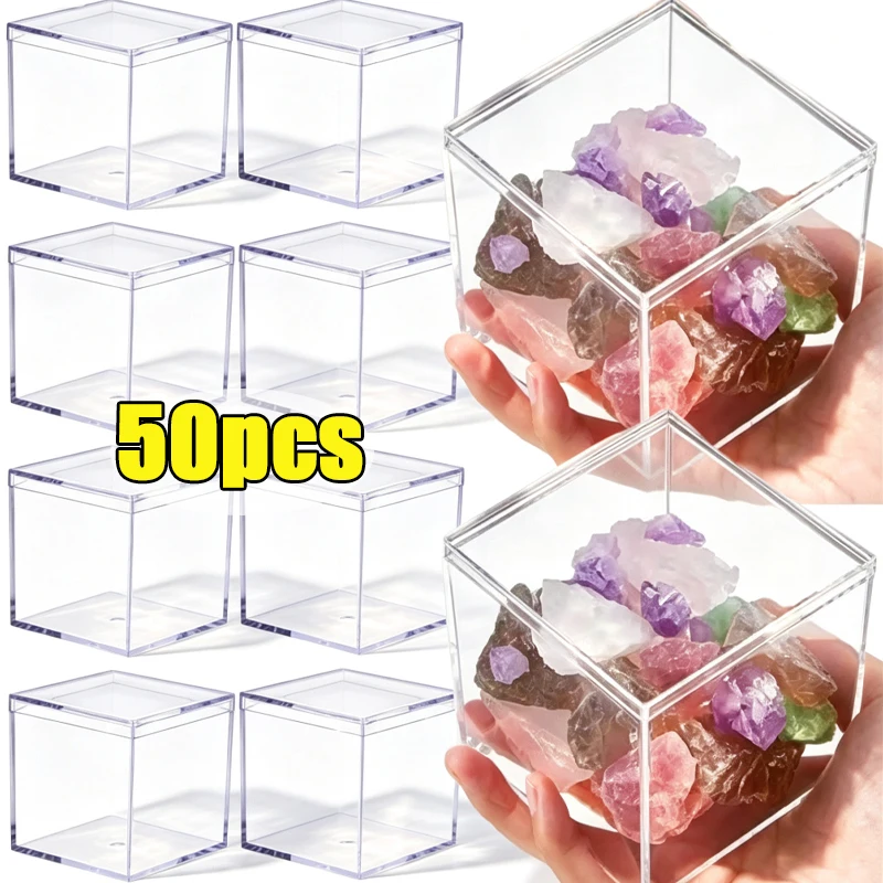 1-50pcs Transparent Acrylic Boxes with Cover Plastic Organizer Gift Packing Box Food Candy Storage Container for Home Display
