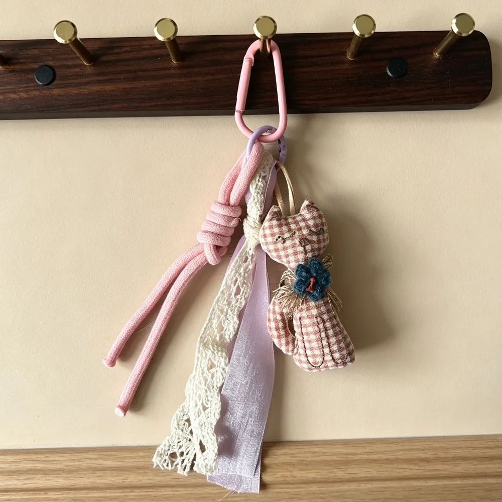 Cartoon Animal Keychain Doll Charm Rabbit Cat Bear Horse Chicken Duck Vintage Bag Decorative Pendant Cloth Multicolor