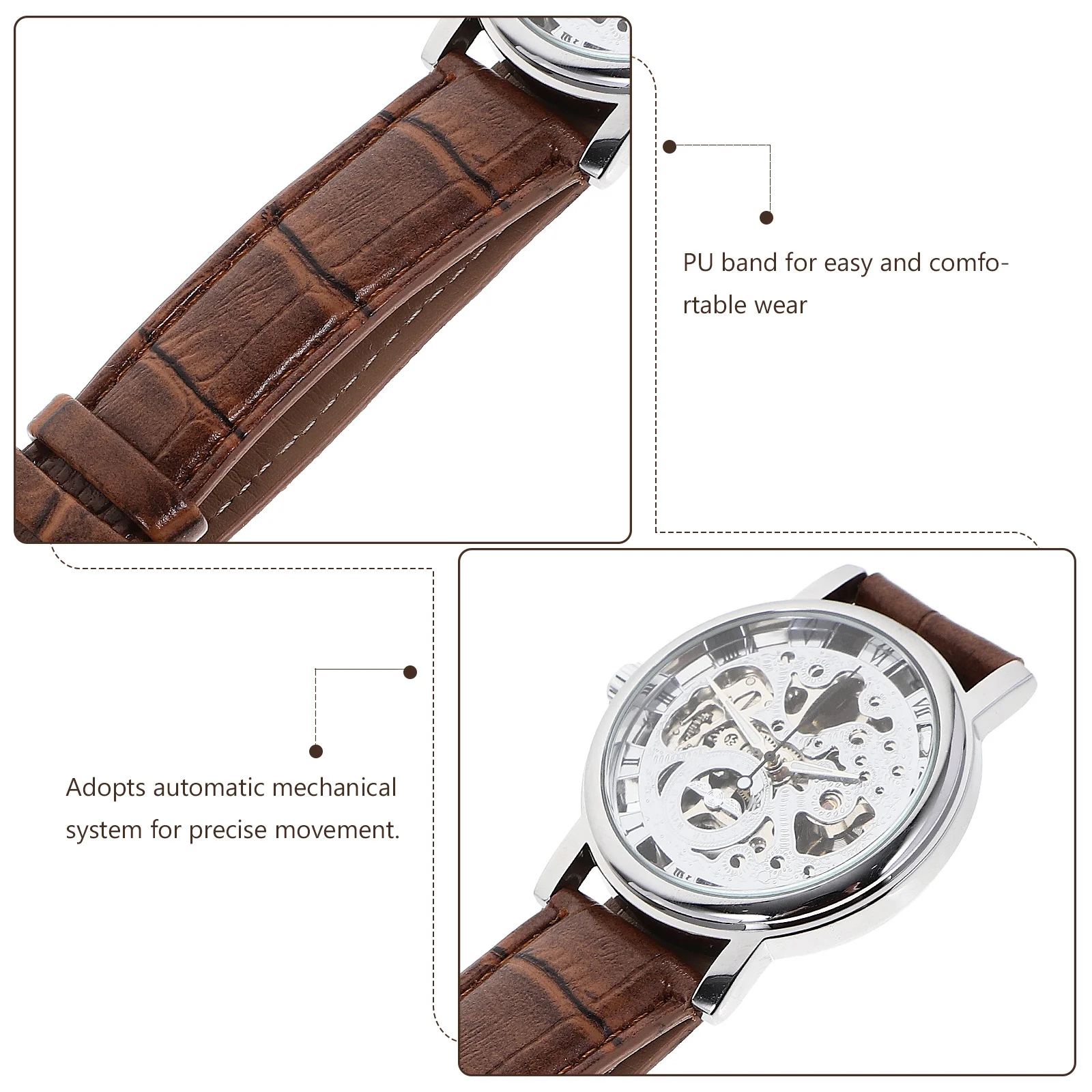 

Men'S Automatic Mechanical Wrist Watch Pu Band White Brown Stainless Daily Wear Not Waterproof For Men