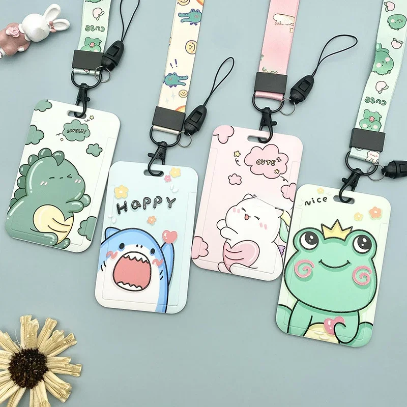 Cute Student Card Cover Set Girl Bus Card Access Card Badge Holder Lanyard Long Rope Neck Strap Lanyard Badge Protective Sleeve