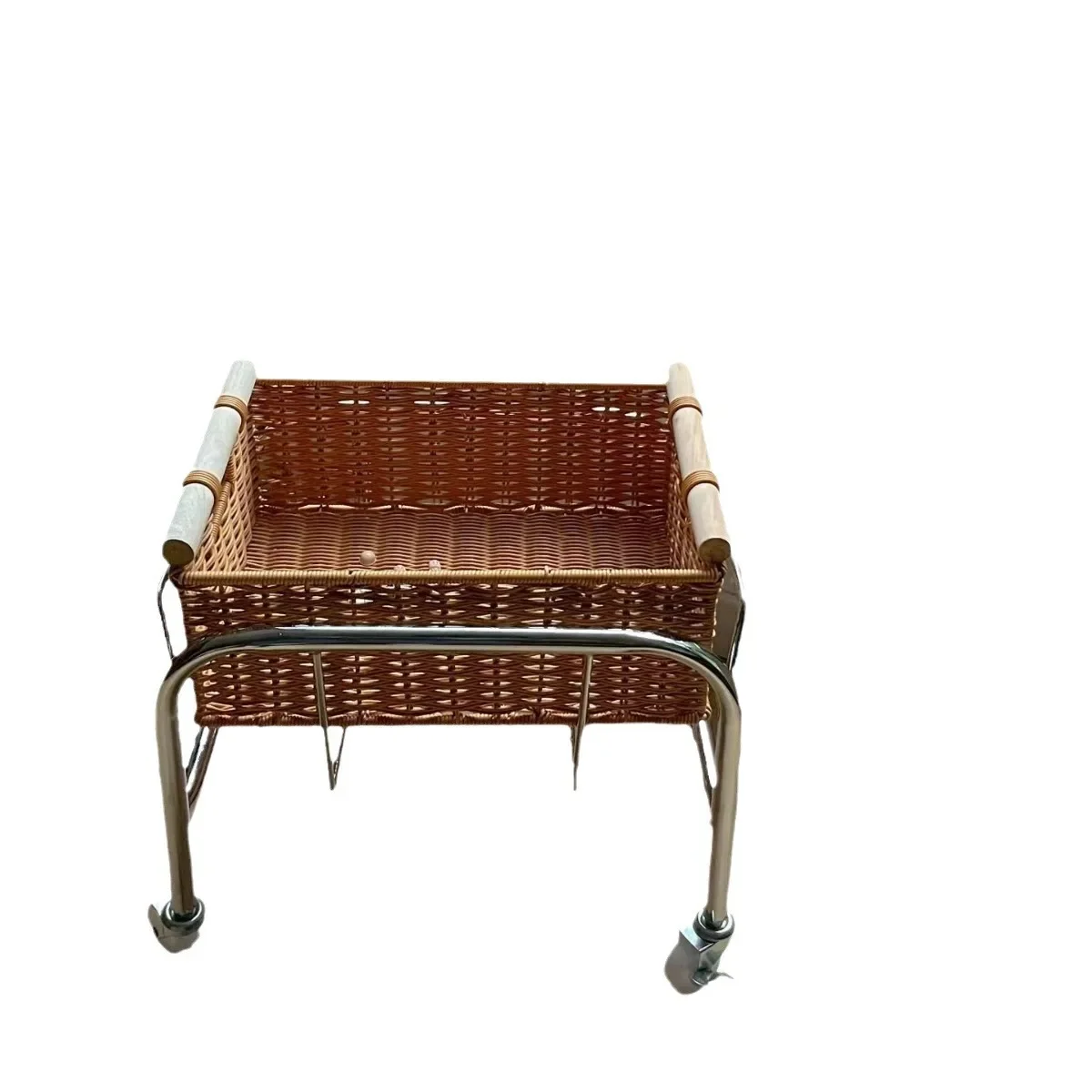 Medieval rattan trolley storage basket metal snack rack rack