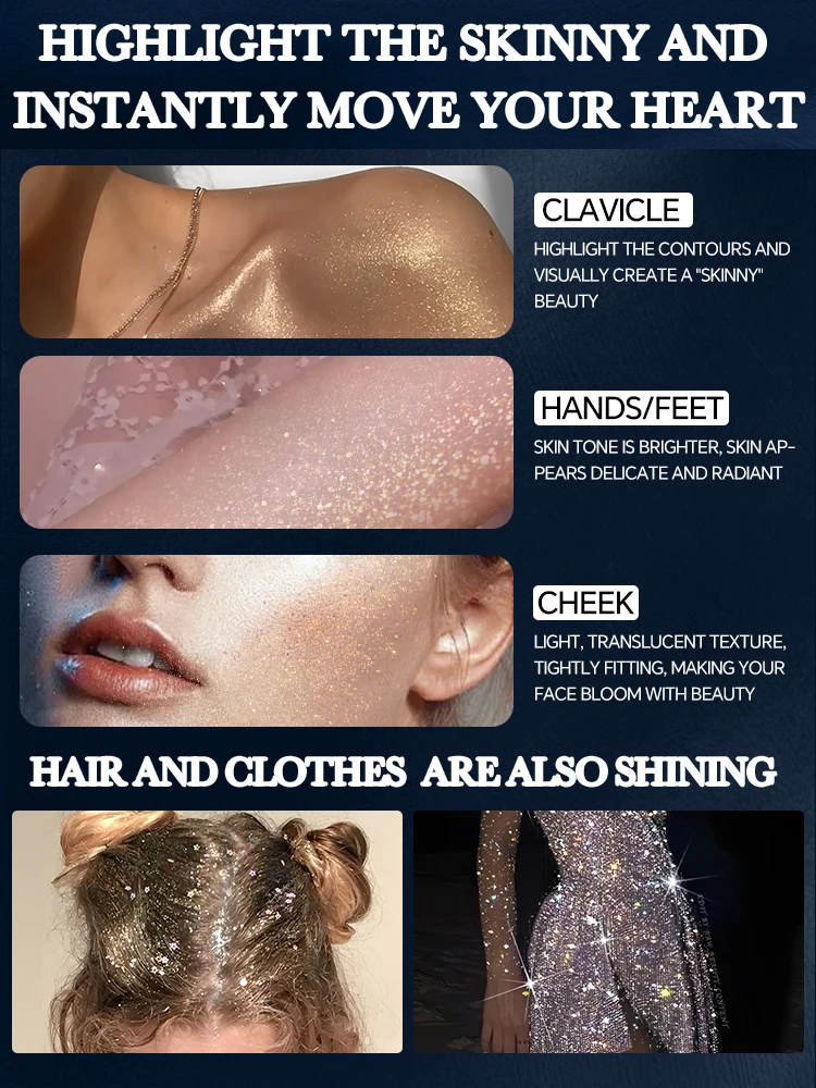 Resaltador en aerosol con purpurina, polvo de bolsa de aire de alto brillo, fragancia brillante, alta luminosidad, cosméticos de maquillaje para cara y cuerpo