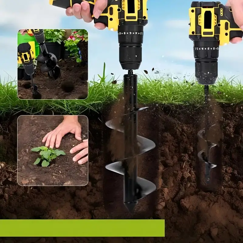 

Heavy-Duty Metal Spiral Earth Drill for Planting - 3/8" Hex Drive Solid Shaft Black Hole-Boring Drill Bit, High-Efficiency Garde